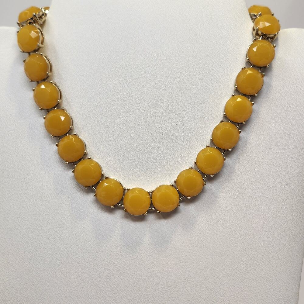 J Crew Yellow Round Faceted Rhinestone Choker Necklace Gold Tone Adjustable